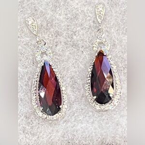 Ruby Quartz Sterling Silver CZ Dangling Earrings